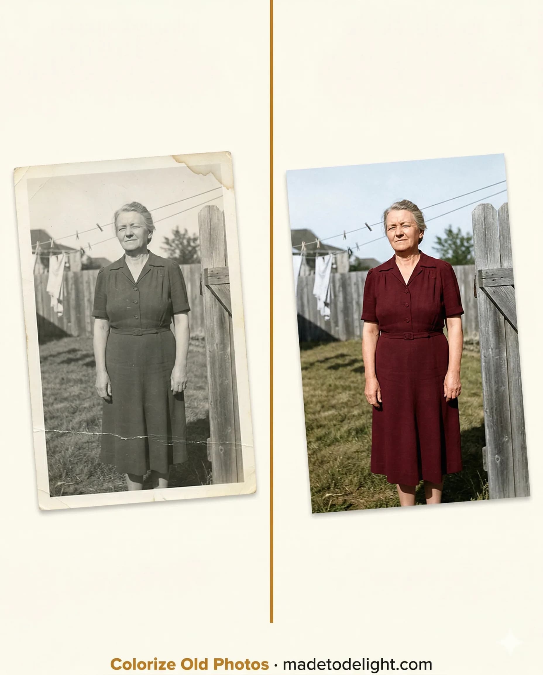 See your ancestors as they really looked. A woman discovers her grandmother's eye color and dress color for the first time through colorization of an 80-year-old black-and-white photo.