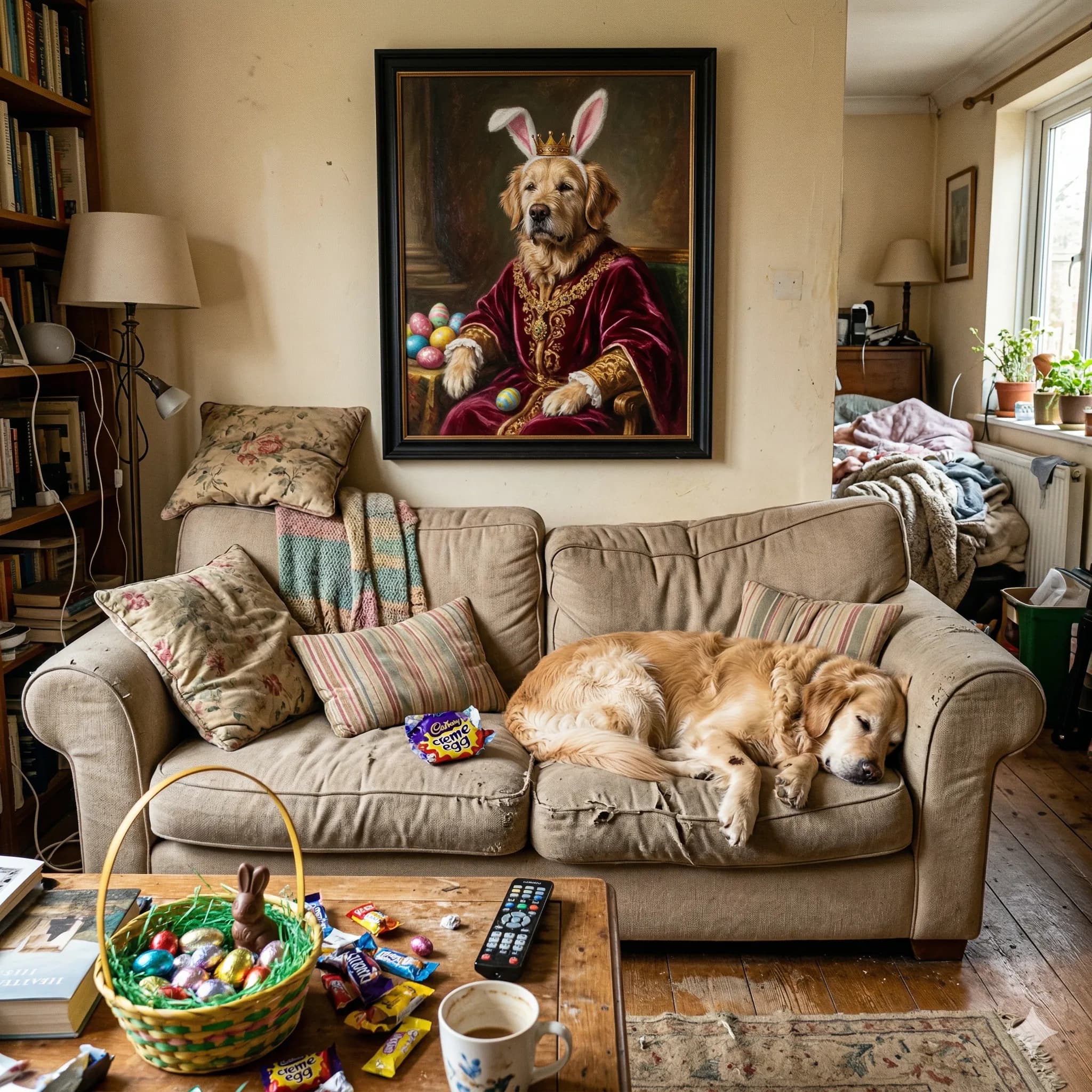 The Easter bunny lives at your house. A chocolate-stealing dog gets a royal Easter portrait hung above the exact couch where he committed the crime.