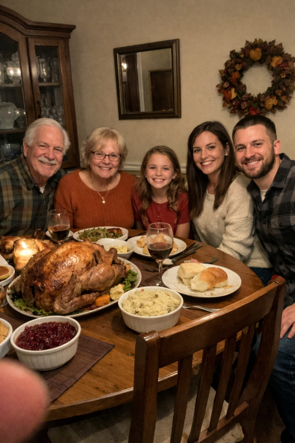 Family Thanksgiving photo with empty chair