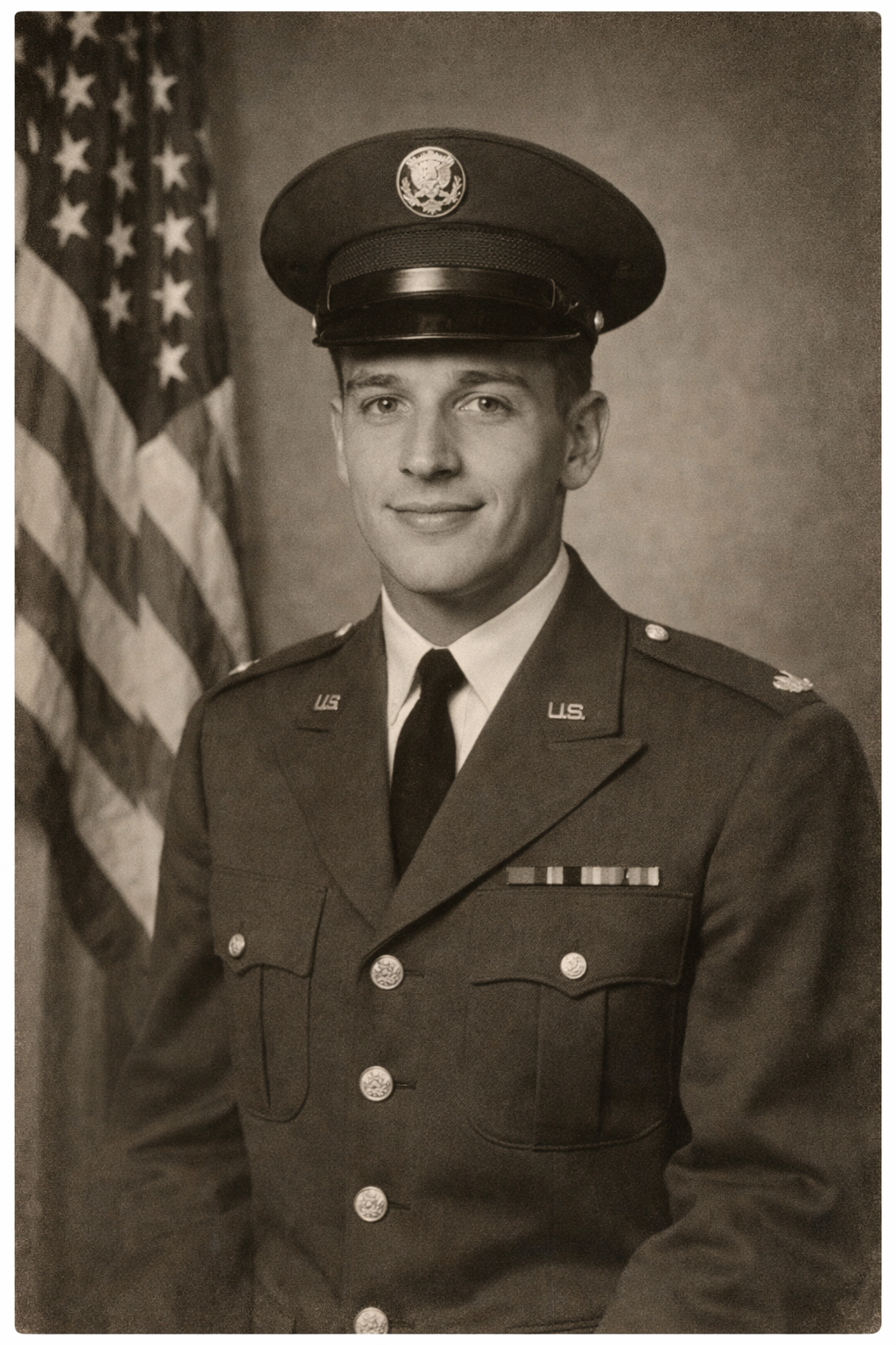 A black and white military portrait from the 1960s