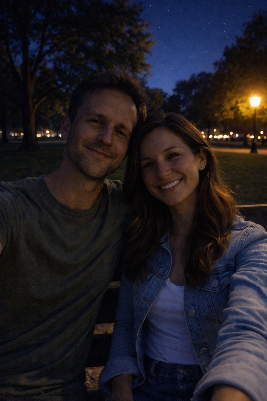 The same photo transformed to nighttime with city lights