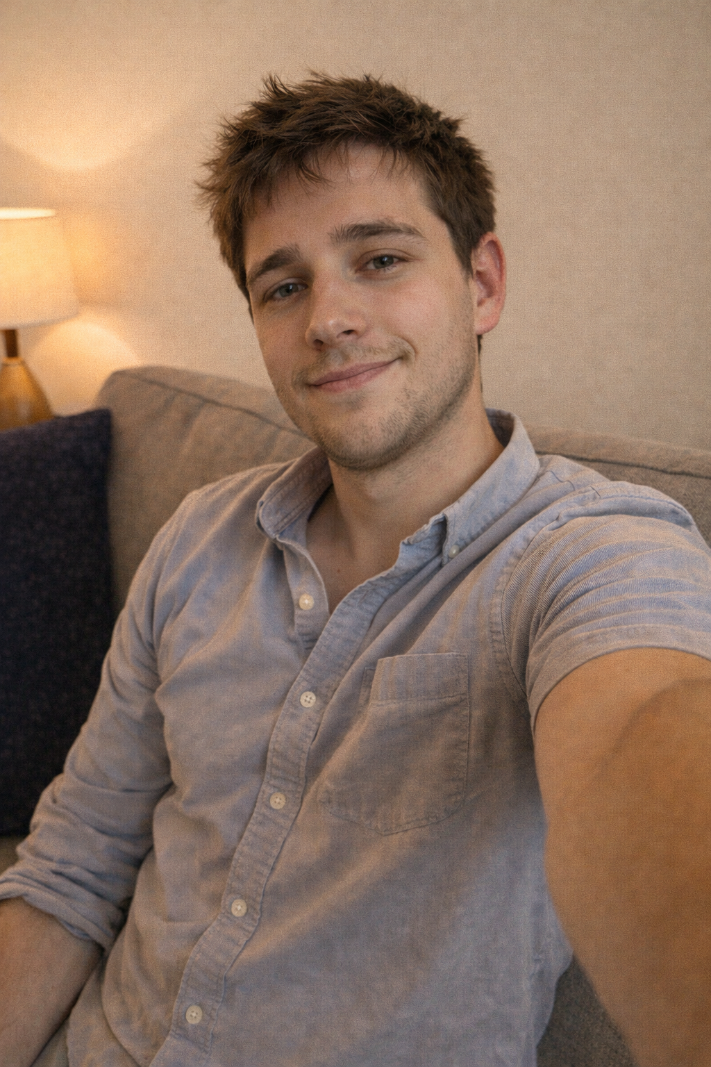 A casual photo taken at home on a couch