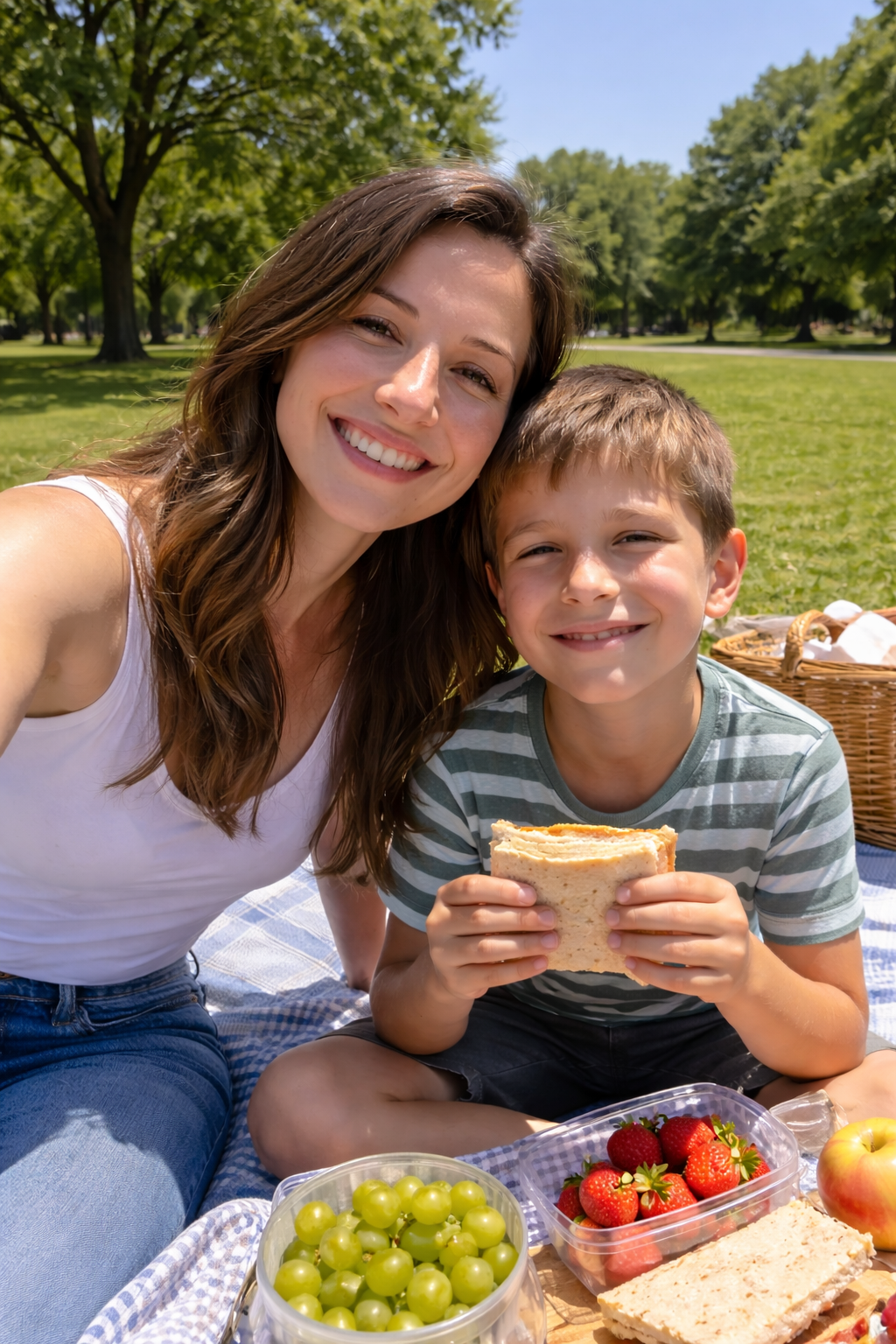 Harsh midday lighting on picnic photo