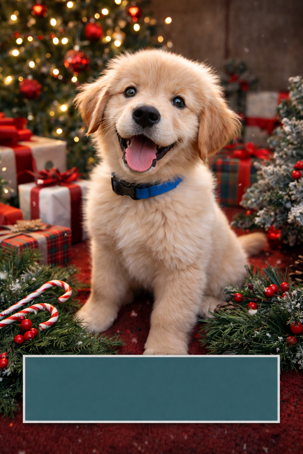 Pet in festive holiday card scene