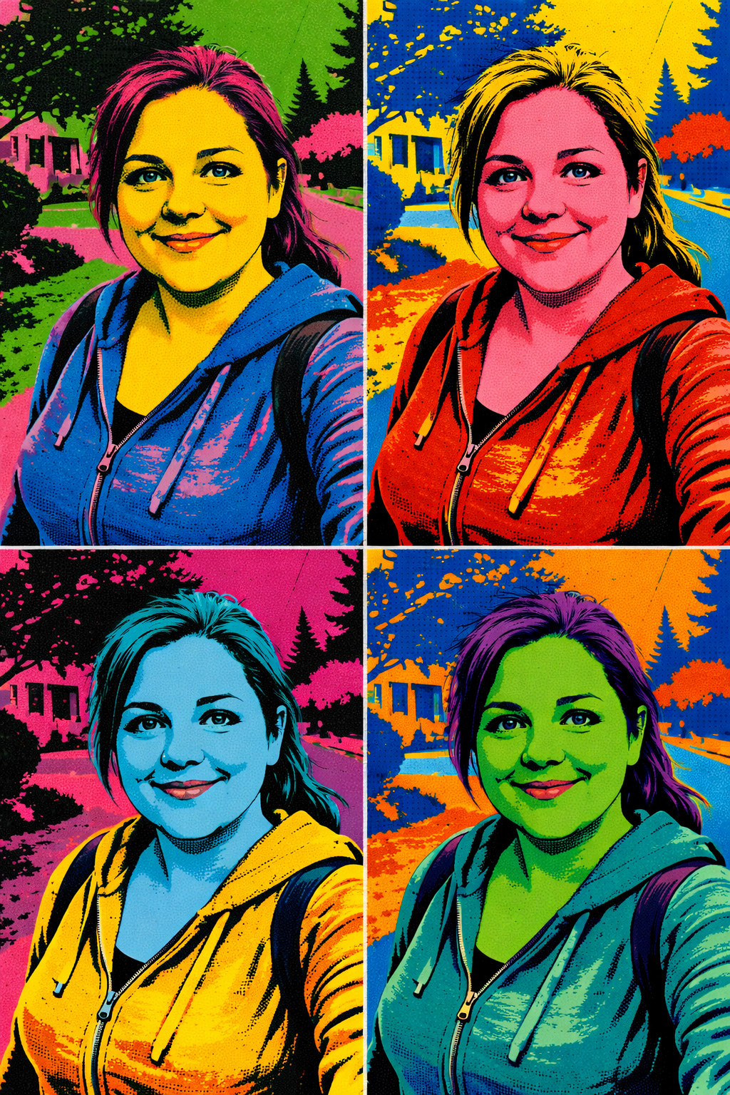 A four-panel Warhol-style pop art portrait