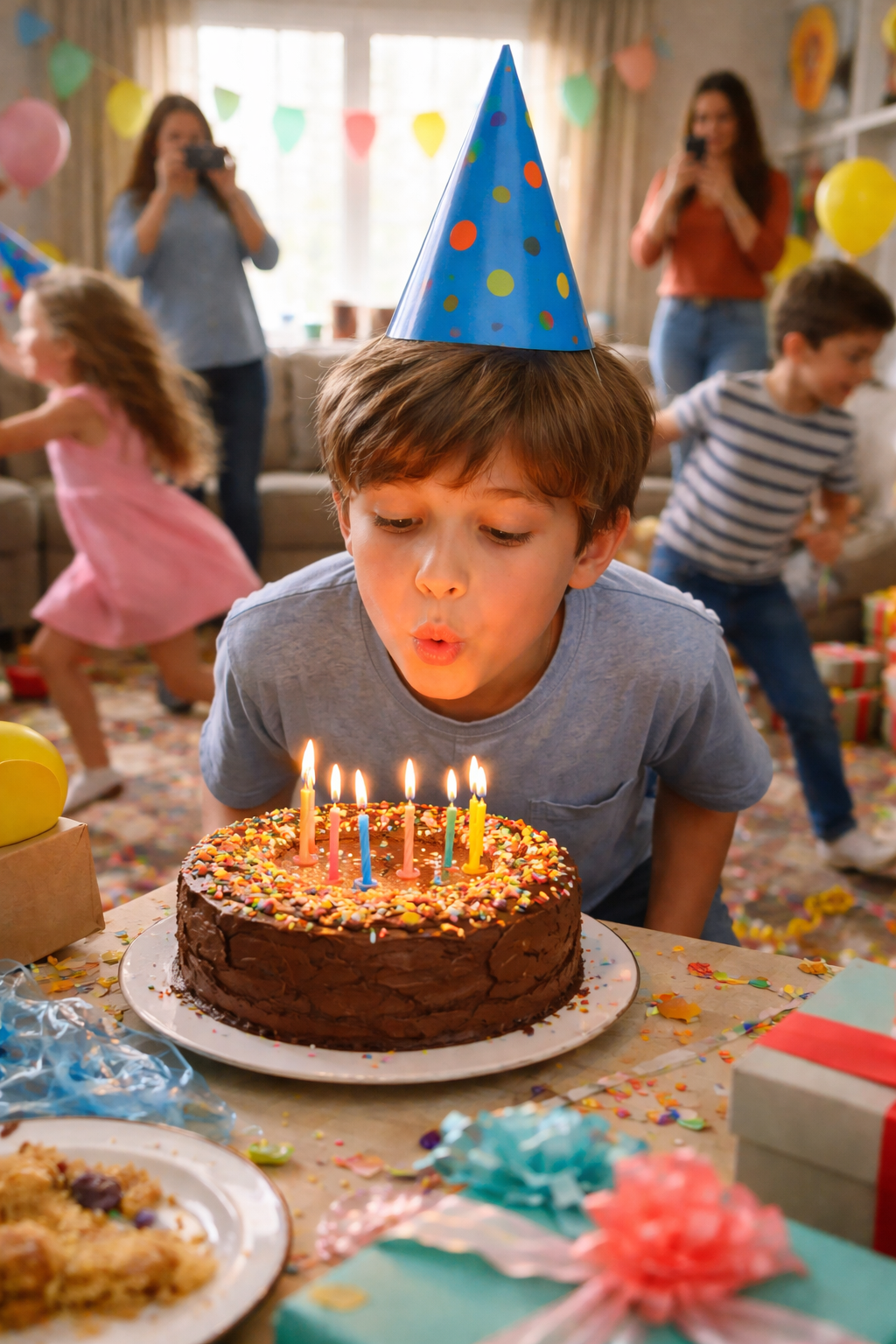 Professional headshot with cluttered background