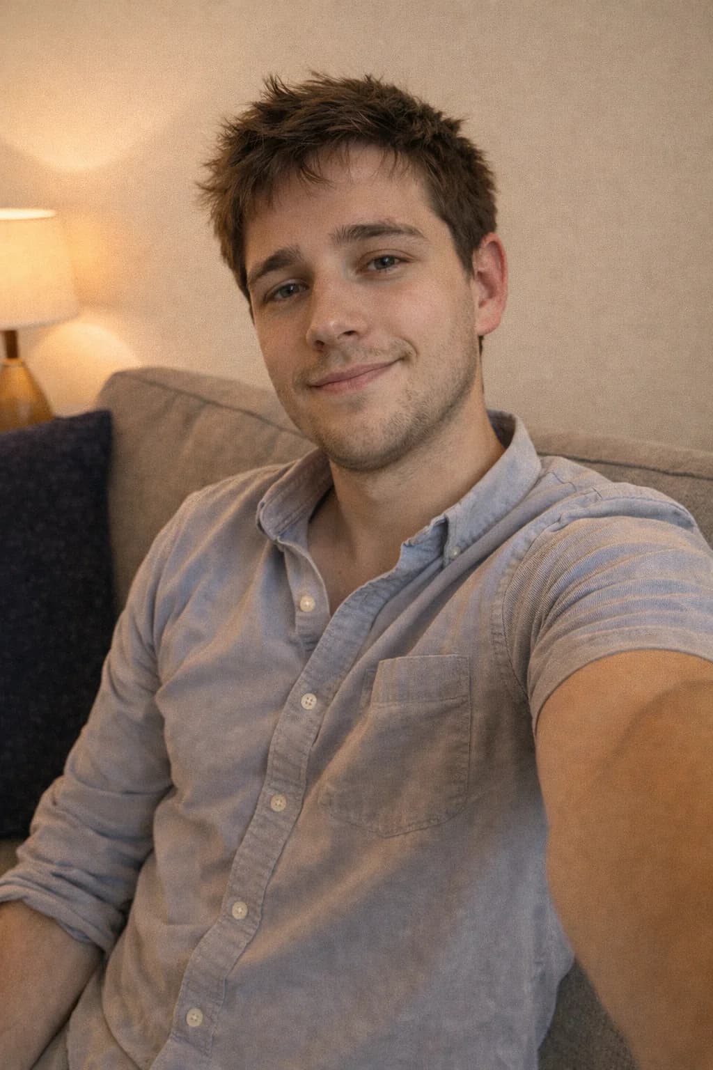 A casual photo taken at home on a couch