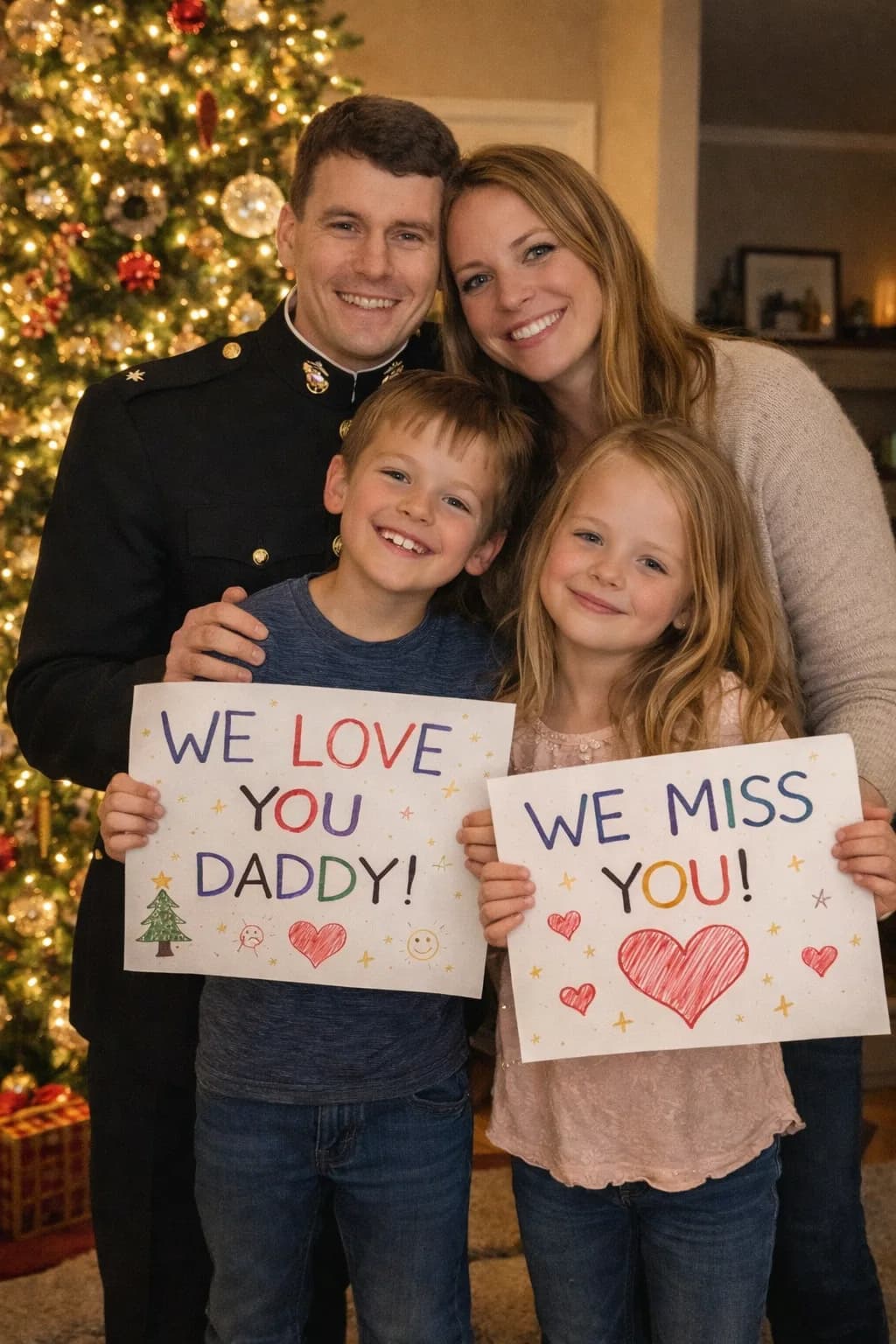 A family photo with deployed service member added